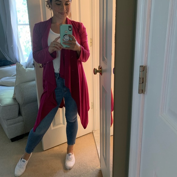 Magenta Open Front Cascade Maxi Cardigan - Picture 3 of 5